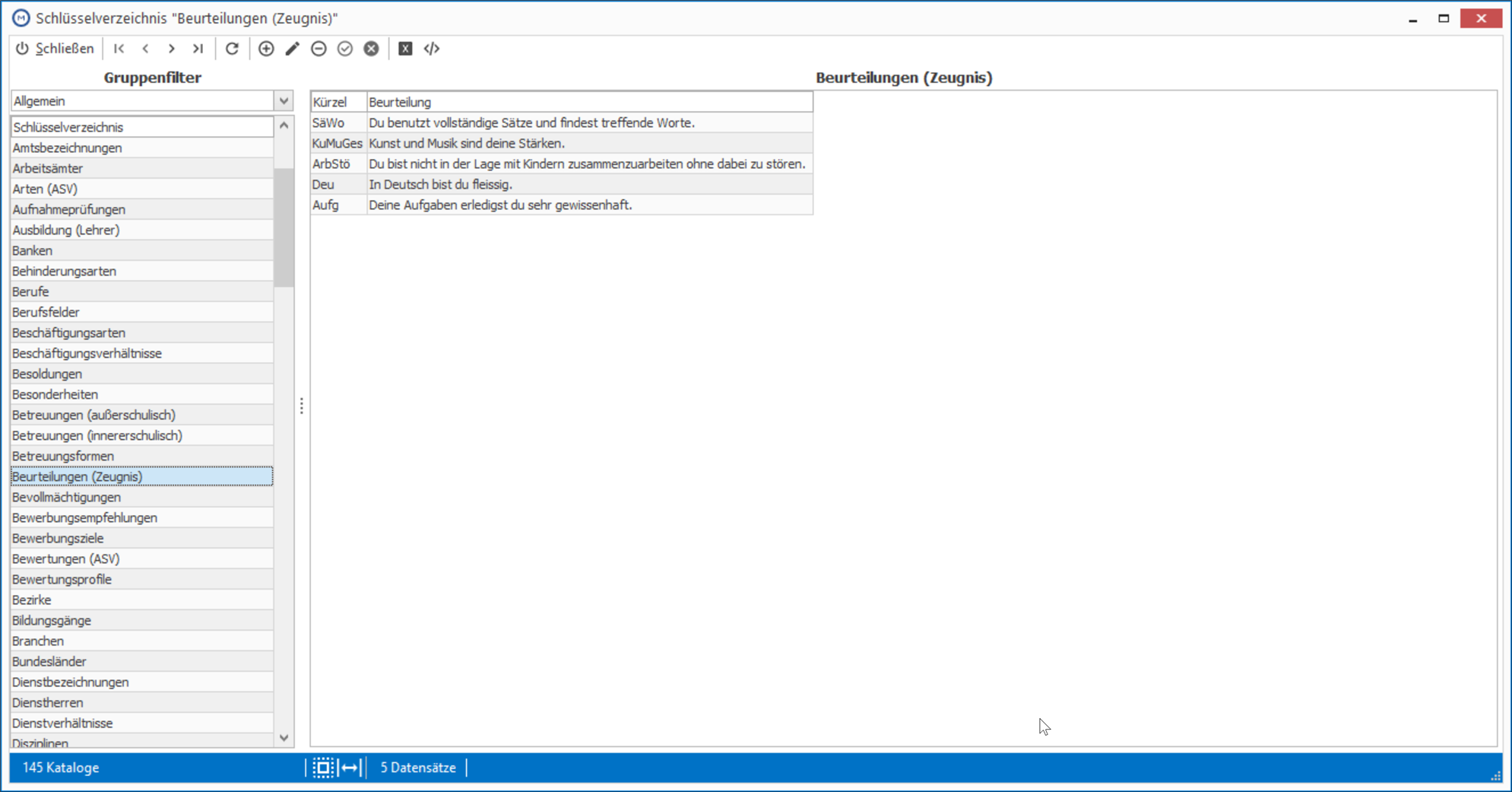 Dies ist das Verzeichnis der Zeugnisbeurteilungen