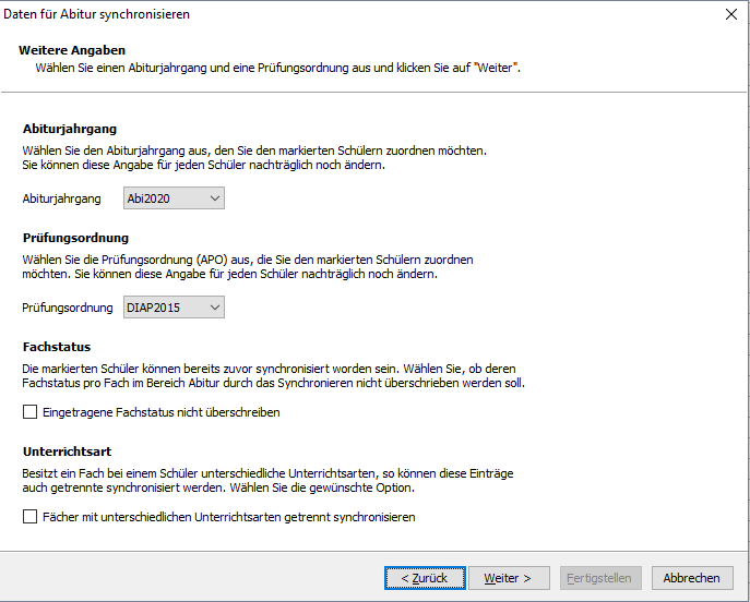 Optionen beim Synchronisieren setzen