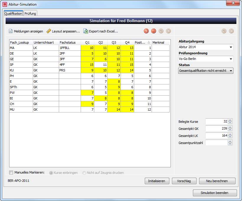 Das Dialogfenster mit dem Simulationsmodus