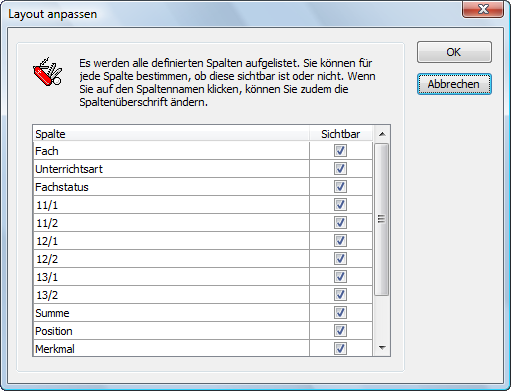  Spalten ausblenden bzw. umbenennen