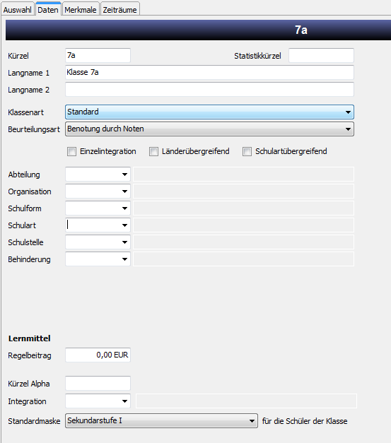  Hier stellen Sie die Standardmaske für die Schüler der Klasse ein.