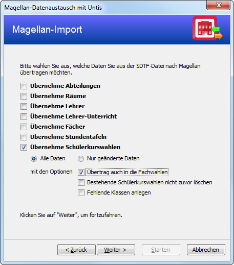 Datenimport nach MAGELLAN mit der Zusatzoption „Übertrag auch in die Fachwahlen“