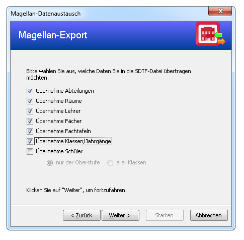  Hier wählen Sie die Daten aus, die aus MAGELLAN übernommen werden.