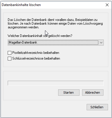 Altes Fenster beim Löschen des Datenbankinhaltes ab MAGELLAN 6.5