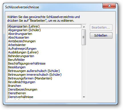 Weitere Schlüsselverzeichnisse