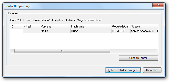 Prüfung auf Doubletten