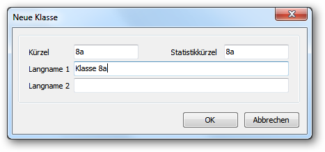 Hier geben Sie eine neue Klasse ein.