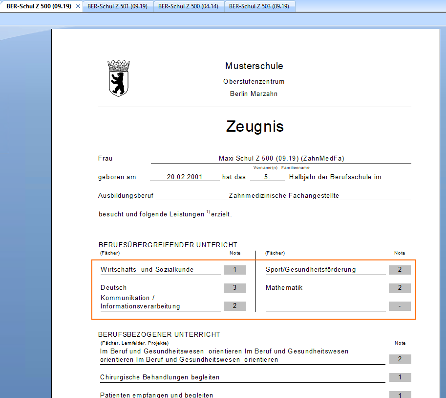 Umbruch Fachbezeichnung des Berufsübergreifenden Bereiches (Schul Z 500, Schul Z 503)