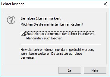 Abfrage beim Löschen eines Lehrers (genauso für Sorgeberechtigte oder Personen)
