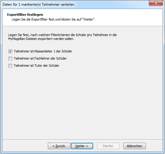 Hier legen Sie den Exportfilter fest.