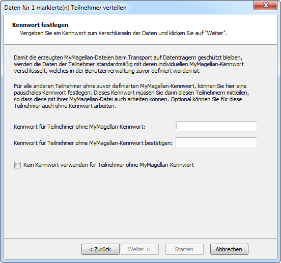 Hier legen Sie das pauschale Kennwort für Benutzer ohne MYMAGELLAN-Kennwort fest.