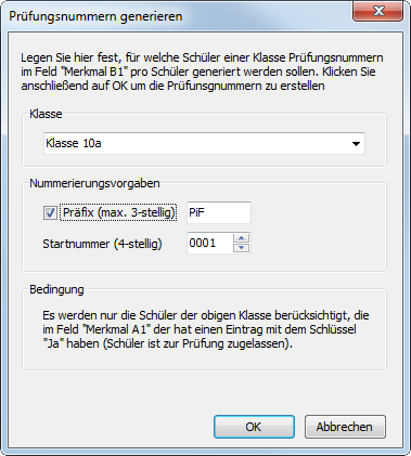 wählen Sie eine Klasse und vergeben ein Präfix