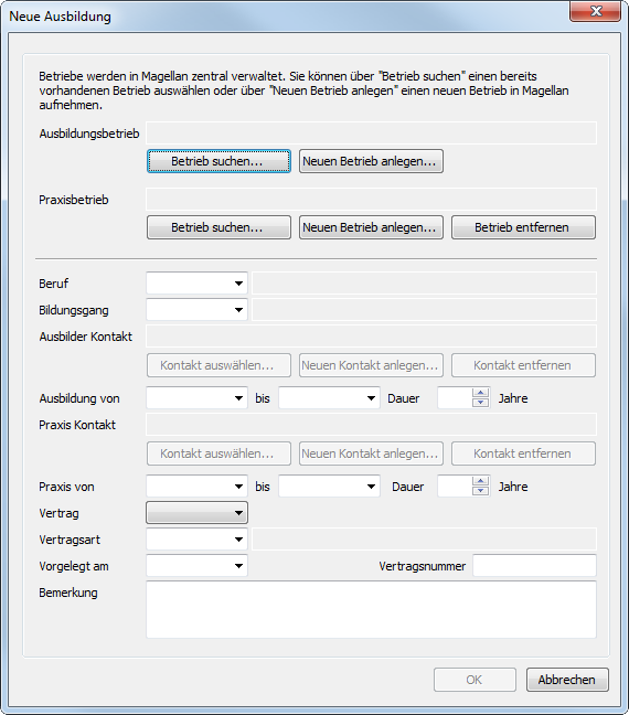 neuer Ausbildungsdatensatz