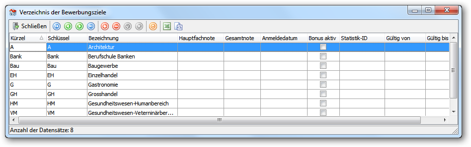Legen Sie hier für jedes Bewerbungsziel die Prioritäten von Hauptfachnote, Gesamtnote und Anmelddatum fest.