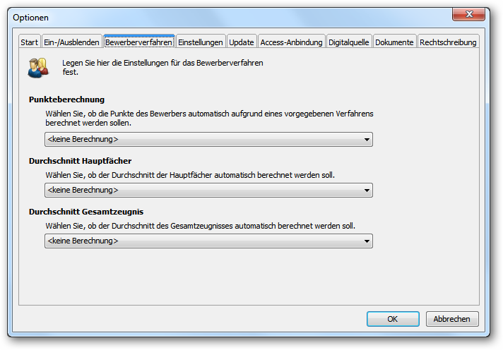 Legen Sie hier die Einstellungen für die automatischen Berechnungen beim Bewerberverfahren fest