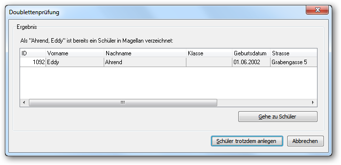 Fenster der Doublettenprüfung