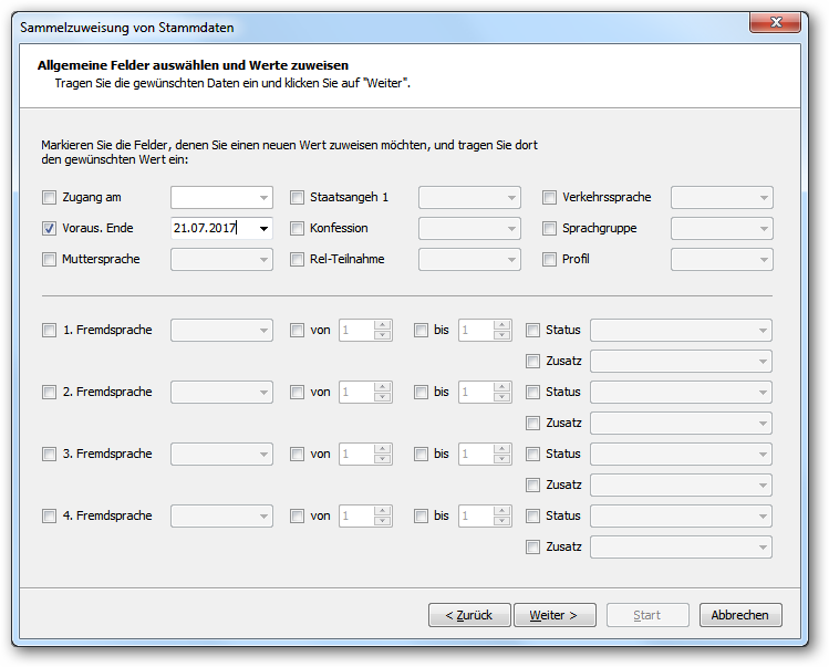 Dialog Sammelzuweisung „Allgmeine Felder…“