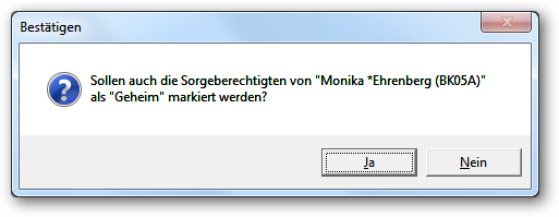 Bestätigungsdialog für Auskunftsstatus „Geheim“