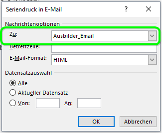 Wählen Sie bitte "An den aktuellen Betrieb der markierten Schüler" aus.