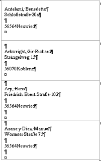 Gefüllte Seriendruckvorlage