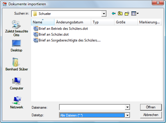 Dialog „Dokumente importieren“