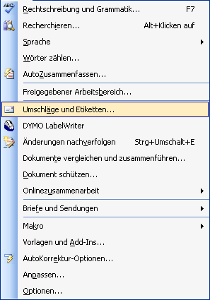 Das Menü „Extras“