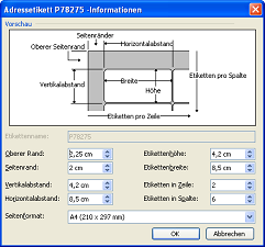 Dialog zum Einrichten des Etiketts