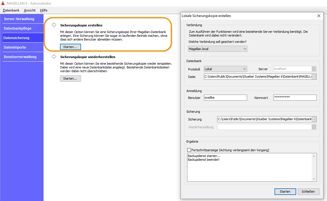 Sicherung einer Datenbank