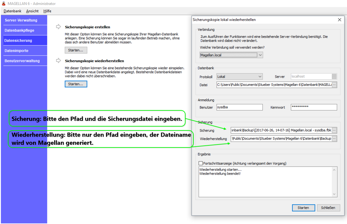 Sicherung einer Datenbank wiederherstellen
