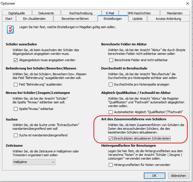 Extras > Optionen > Einstellungen