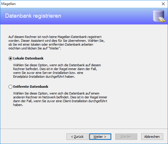 Wahl der Datenbank