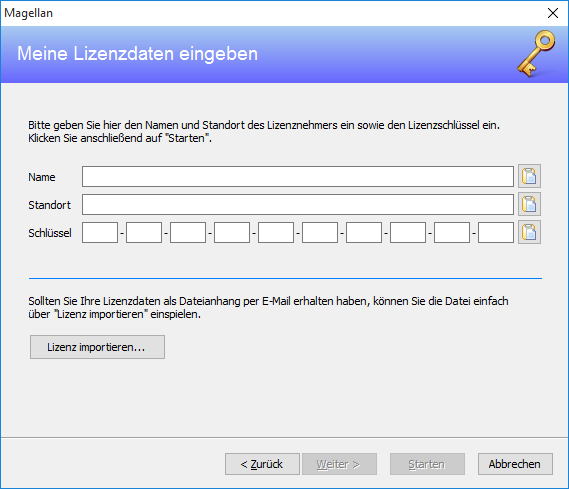 Eingabe der Lizenzdaten