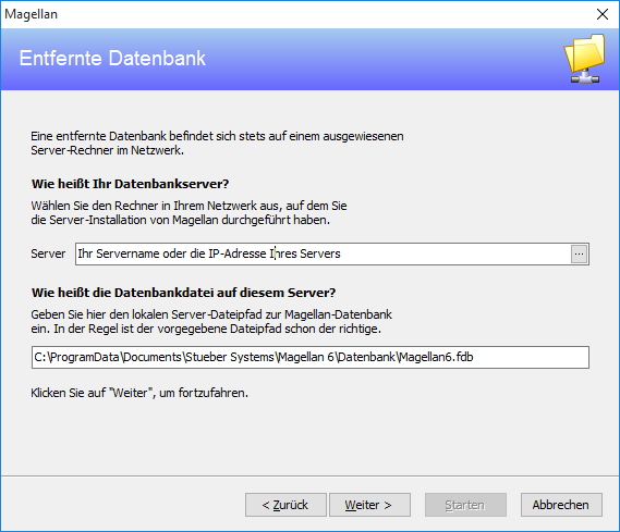 Daten für entfernte Datenbank
