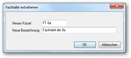 Geben Sie hier ein Kürzel und eine Bezeichnung für die neue Fachtafel ein.