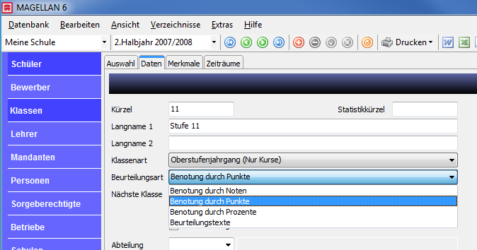 Wählen Sie die Berurteilungsart bei der Klasse aus