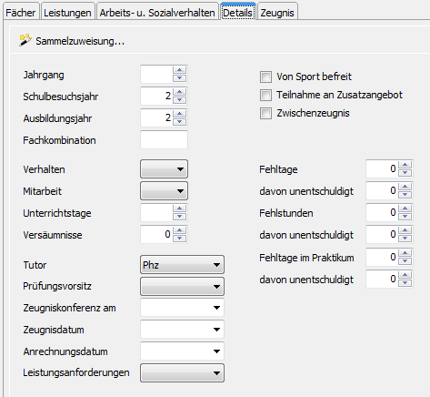 Tragen Sie hier die Fehlzeiten für den Zeugnisdruck ein