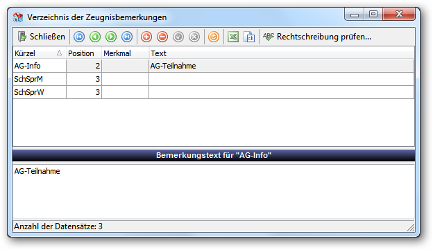 Geben Sie den Text und erforderliche Daten wie Kürzel, Merkmal und Position ein.
