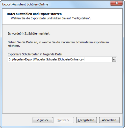 Legen Sie hier die Exportdatei fest.