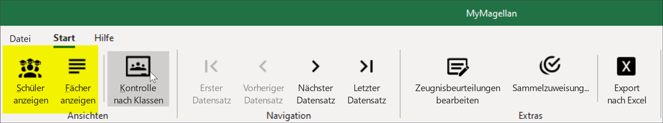 Aufrufe für die Eingabe nach Schülern oder nach Fächern