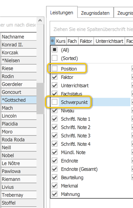 Spaltensichtbarkeit ändern