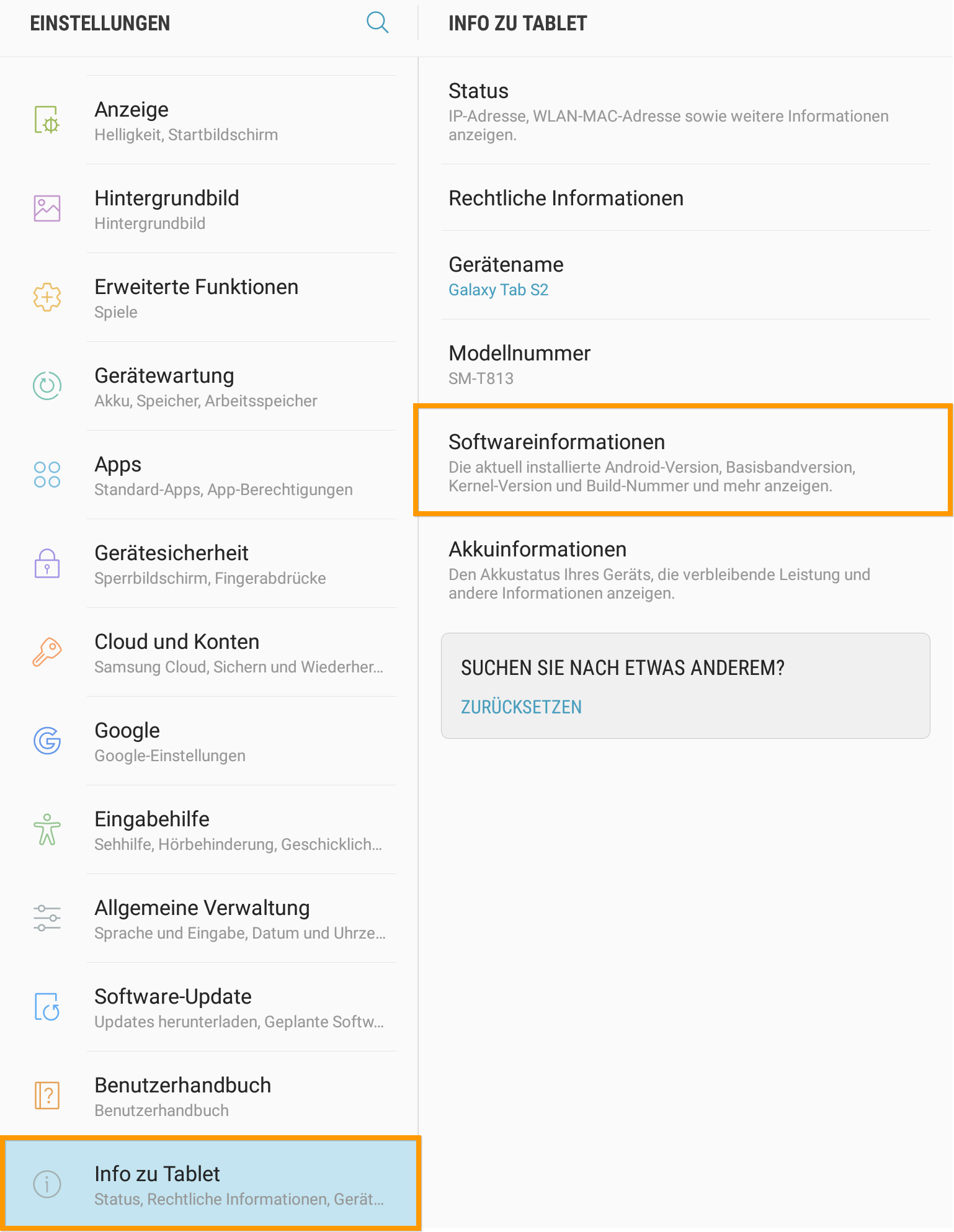 Info zu Tablet - Softwareinformationen