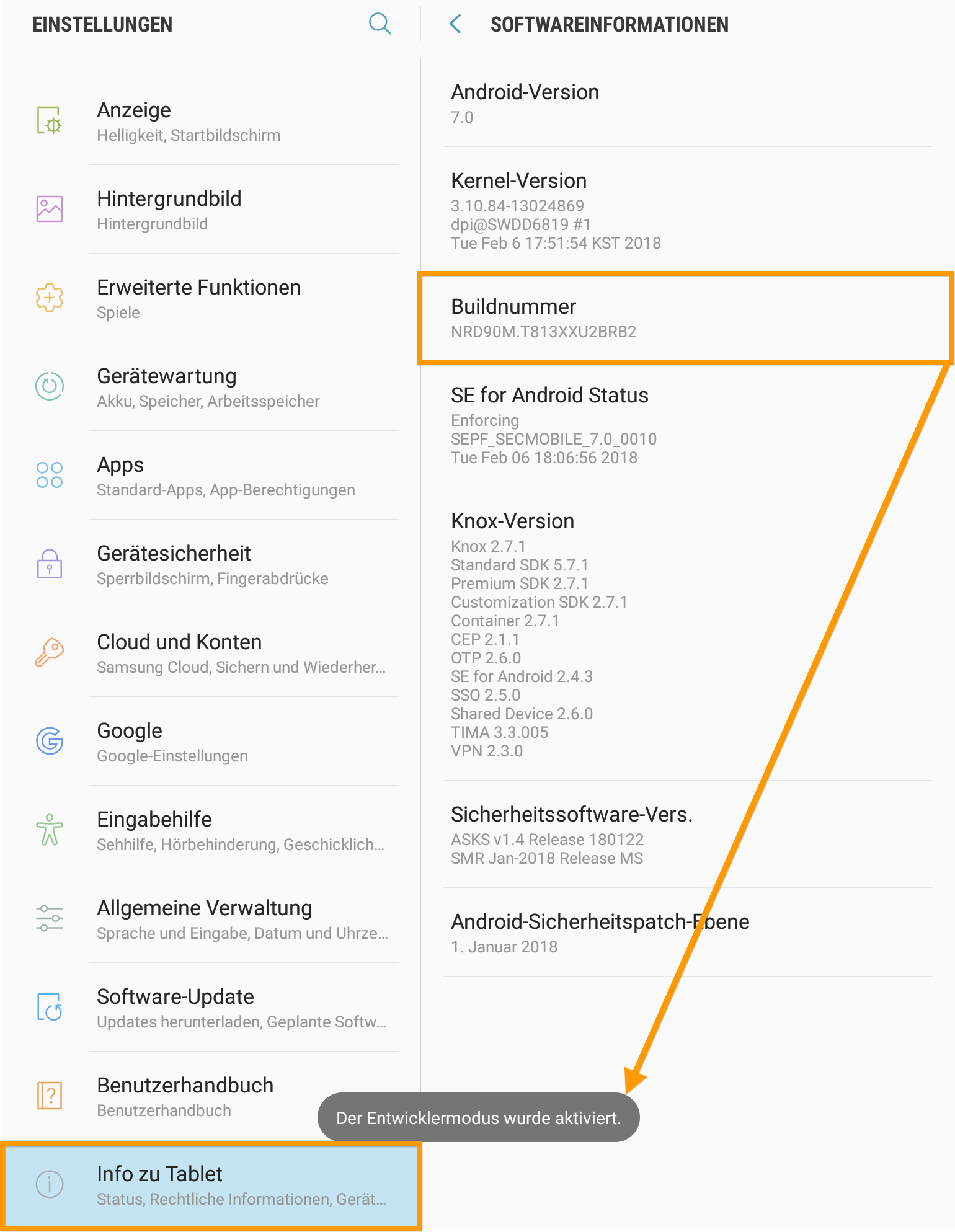 Softwareinformationen - Buildnummer