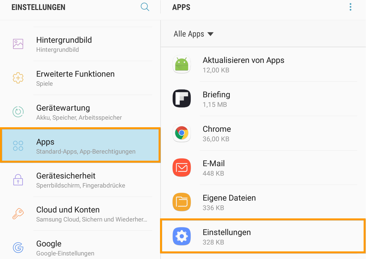 Apps - Einstellungen