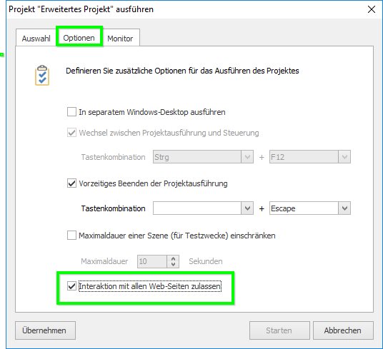 Interaktion mit allen Web-Seiten zulassen