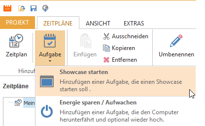 Die Aufgabe "Showcase starten" hinzufügen