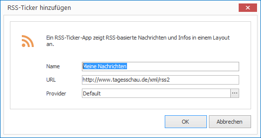Eine RSS-Ticker-Element hinzufügen