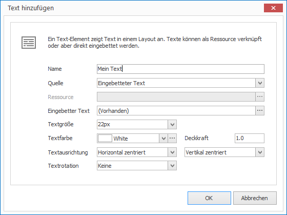 Eine Textlement hinzufügen