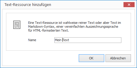 Eine Text-Ressource hinzufügen
