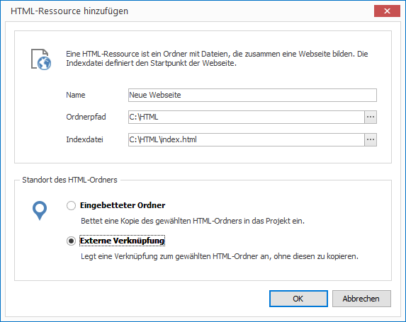 Eine HTML-Ressource hinzufügen