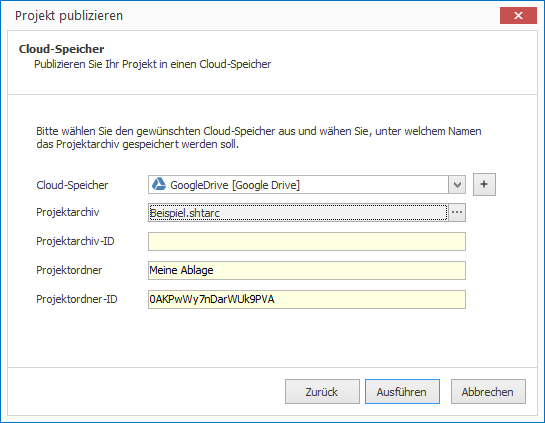 Publizieren nach Google Drive